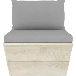 vidaXL - Tuinmiddenbank - Grijs - Geïmpregneerd vurenhout - Met kussens pallet Discount