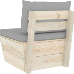 vidaXL - Tuinmiddenbank - Grijs - Geïmpregneerd vurenhout - Met kussens pallet Discount