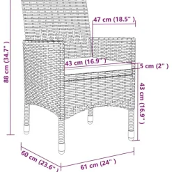 vidaXL - Tuinset - Grijs - Poly rattan - 3 stuks - Met kussens Online