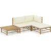 vidaXL - Tuinset - Wit - Bamboe - 4 stuks - Met kussens Sale