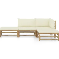 vidaXL - Tuinset - Wit - Bamboe - 4 stuks - Met kussens Sale