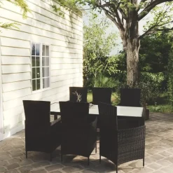 vidaXL - Tuinset - Zwart - Poly rattan - 7 stuks - Met kussens Best