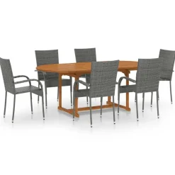 vidaXL - Tuinset grijs - 6 fauteuils en (150-200)x90 cm tafel - Poly rattan Hot