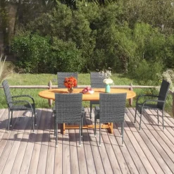 vidaXL - Tuinset grijs - 6 fauteuils en (150-200)x90 cm tafel - Poly rattan Hot