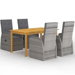 vidaXL - Tuinset grijs - 4 verstelbaar stoelen & 150x90 cm tafel - Poly rattan Discount
