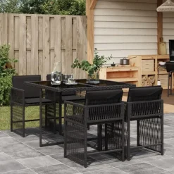 vidaXL - Tuinset zwart kussens - Zwart - PE rattan - 110x106 cm - 5 stuks Hot