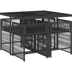 vidaXL - Tuinset zwart kussens - Zwart - PE rattan - 110x106 cm - 5 stuks Hot