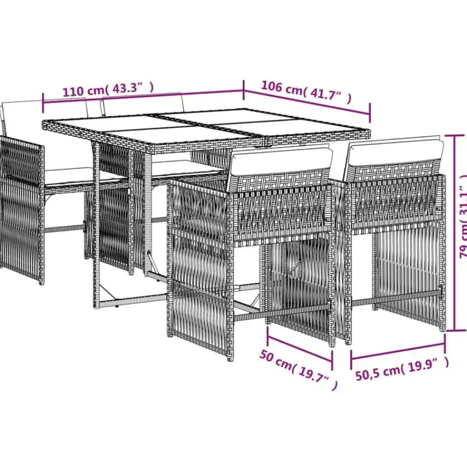 vidaXL - Tuinset zwart kussens - Zwart - PE rattan - 110x106 cm - 5 stuks Hot