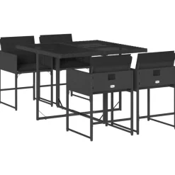 vidaXL - Tuinset zwart kussens - Poly rattan en staal - 110x106 cm - 5 stuks Hot