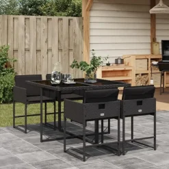 vidaXL - Tuinset zwart kussens - Poly rattan en staal - 110x106 cm - 5 stuks Hot