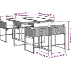 vidaXL - Tuinset zwart kussens - Poly rattan en staal - 110x106 cm - 5 stuks Hot