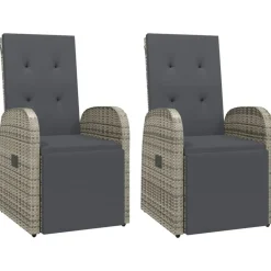 vidaXL - Tuinstoelen - Grijs - Poly rattan - 2 stuks - Verstelbaar - Met kussens Hot