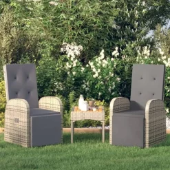 vidaXL - Tuinstoelen - Grijs - Poly rattan - 2 stuks - Verstelbaar - Met kussens Hot