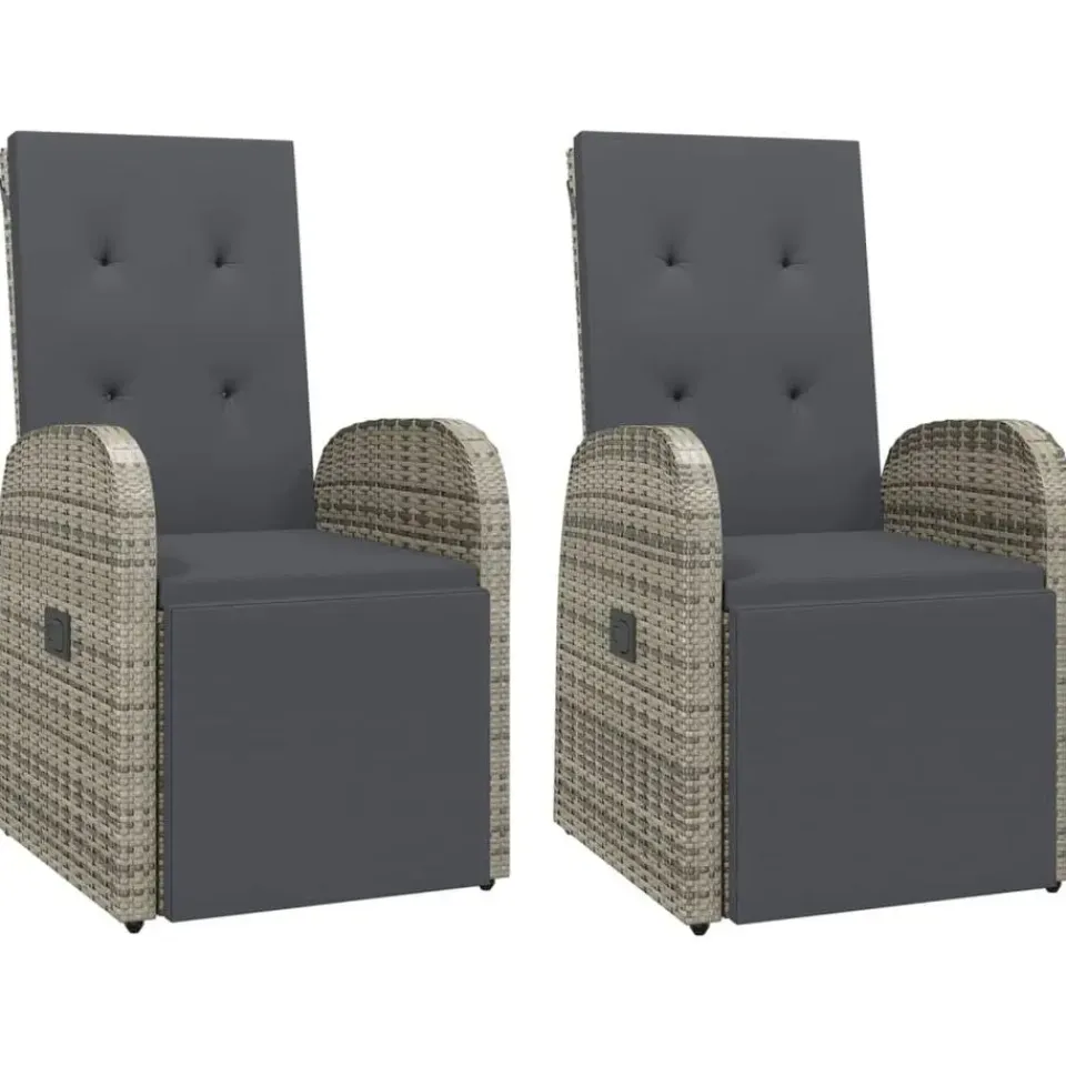 vidaXL - Tuinstoelen - Grijs - Poly rattan - 2 stuks - Verstelbaar - Met kussens Best