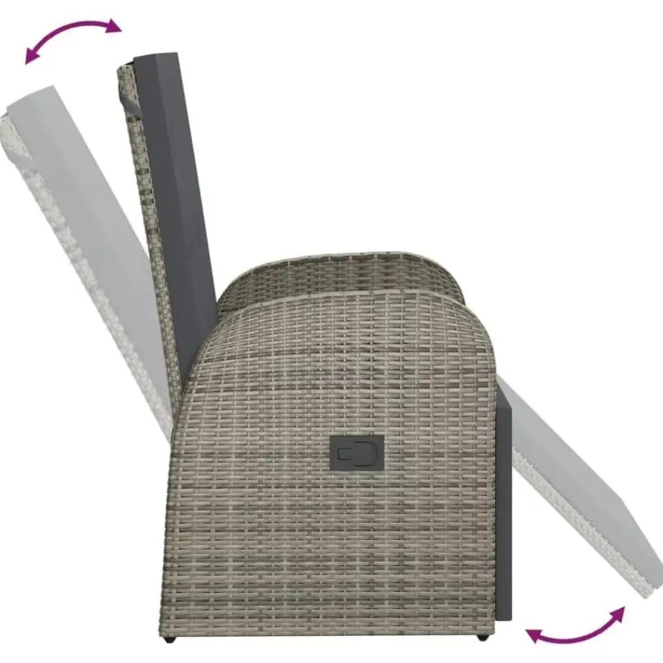 vidaXL - Tuinstoelen - Grijs - Poly rattan - 2 stuks - Verstelbaar - Met kussens Best