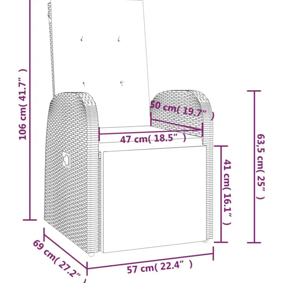 vidaXL - Tuinstoelen - Grijs - Poly rattan - 2 stuks - Verstelbaar - Met kussens Best
