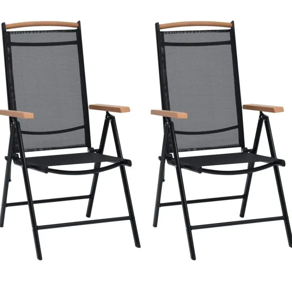 vidaXL - Tuinstoelen - Zwart - Aluminium en textileen - 2 stuks - Inklapbaar New