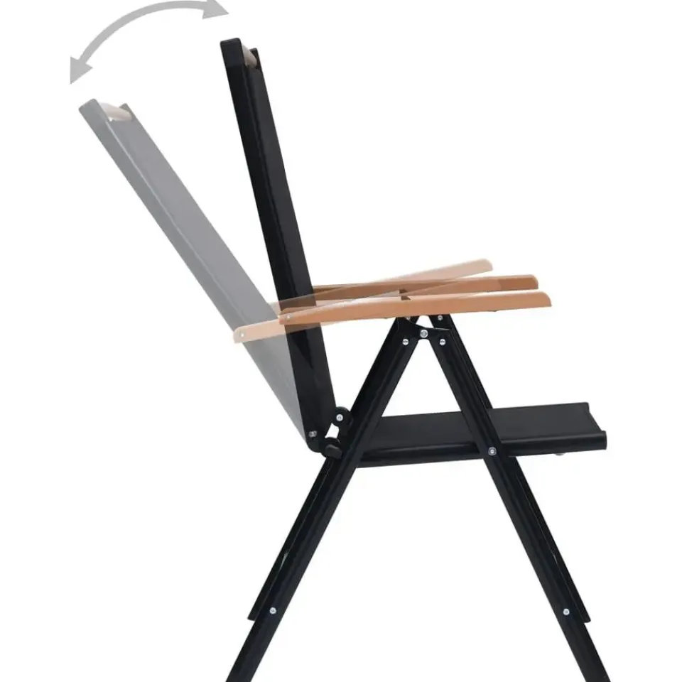 vidaXL - Tuinstoelen - Zwart - Aluminium en textileen - 2 stuks - Inklapbaar New