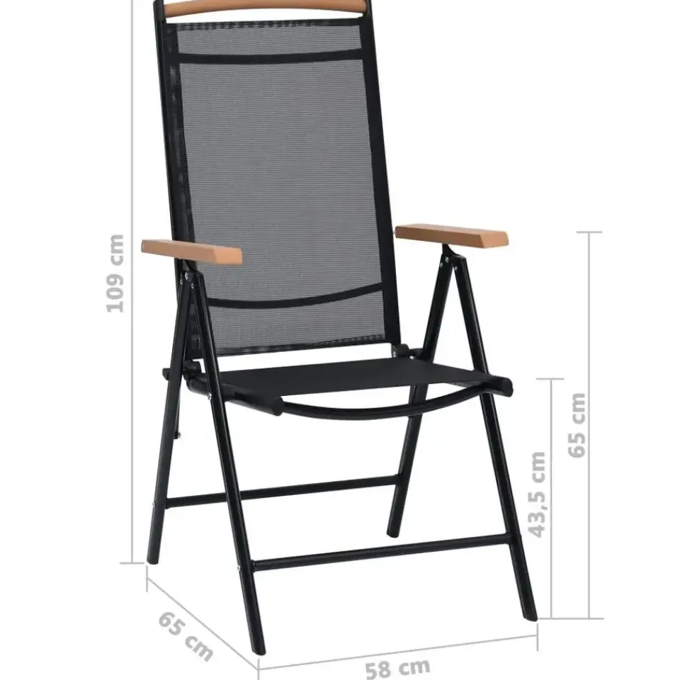 vidaXL - Tuinstoelen - Zwart - Aluminium en textileen - 2 stuks - Inklapbaar New