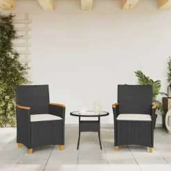 vidaXL - Tuinstoelen met kussens - Zwart - Poly rattan en hout - 2 stuks Best