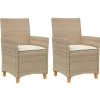 vidaXL - Tuinstoelen met kussens - Beige - Poly rattan en hout - 2 stuks Discount