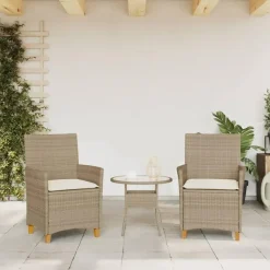 vidaXL - Tuinstoelen met kussens - Beige - Poly rattan en hout - 2 stuks Discount