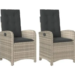 vidaXL - Tuinstoelen verstelbaar - Grijs - Poly rattan - 2 stuks - Met kussens Discount
