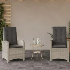 vidaXL - Tuinstoelen verstelbaar - Grijs - Poly rattan - 2 stuks - Met kussens Discount