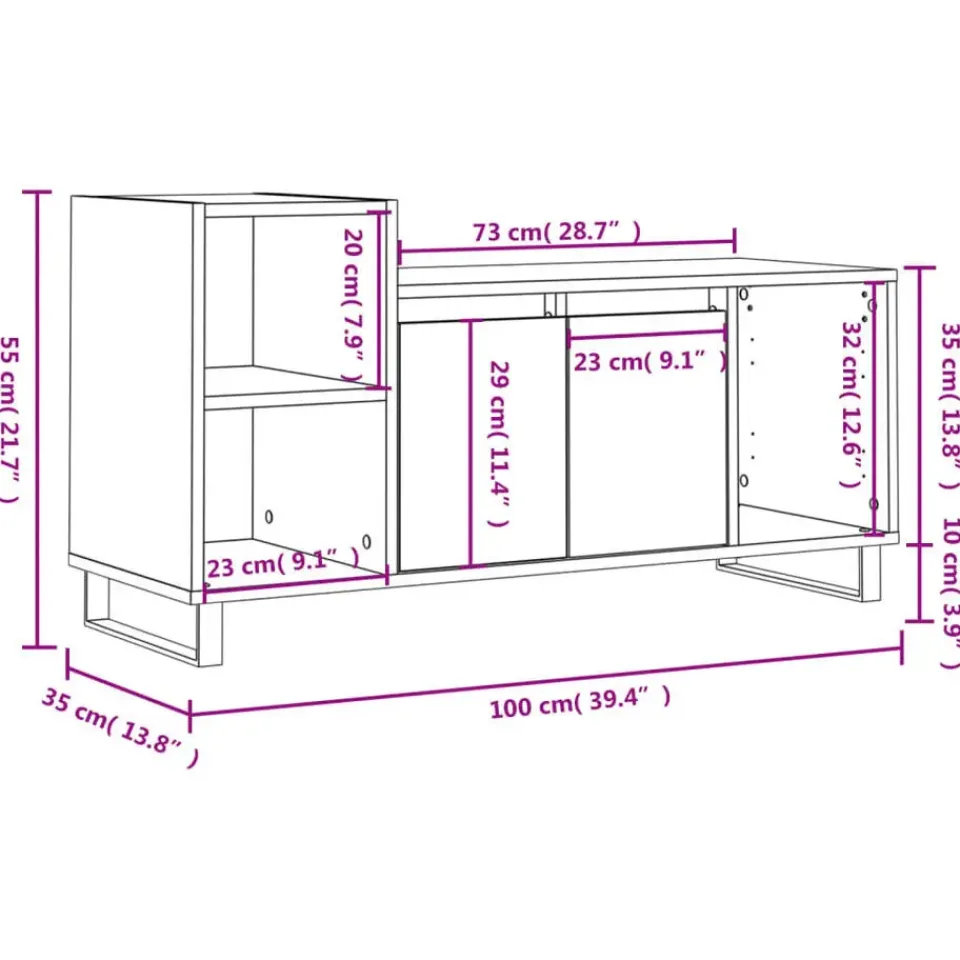 vidaXL - TV-meubel met 2 deuren 3 vakken - Zwart - Hout en metaal - 100x35x55 cm Online