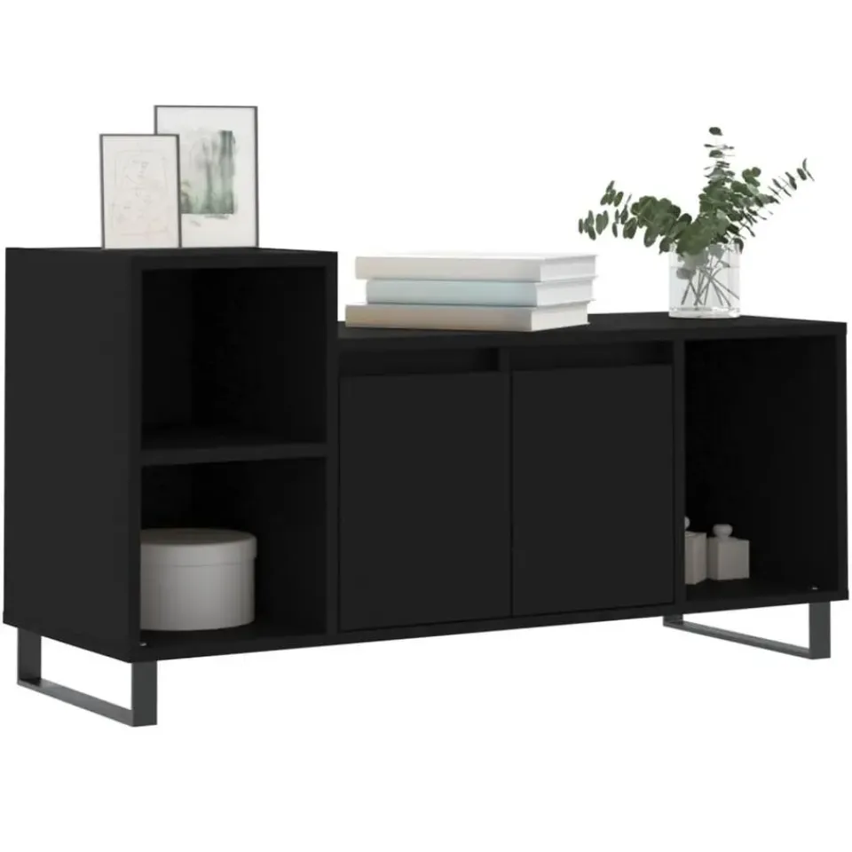 vidaXL - TV-meubel met 2 deuren 3 vakken - Zwart - Hout en metaal - 100x35x55 cm Online