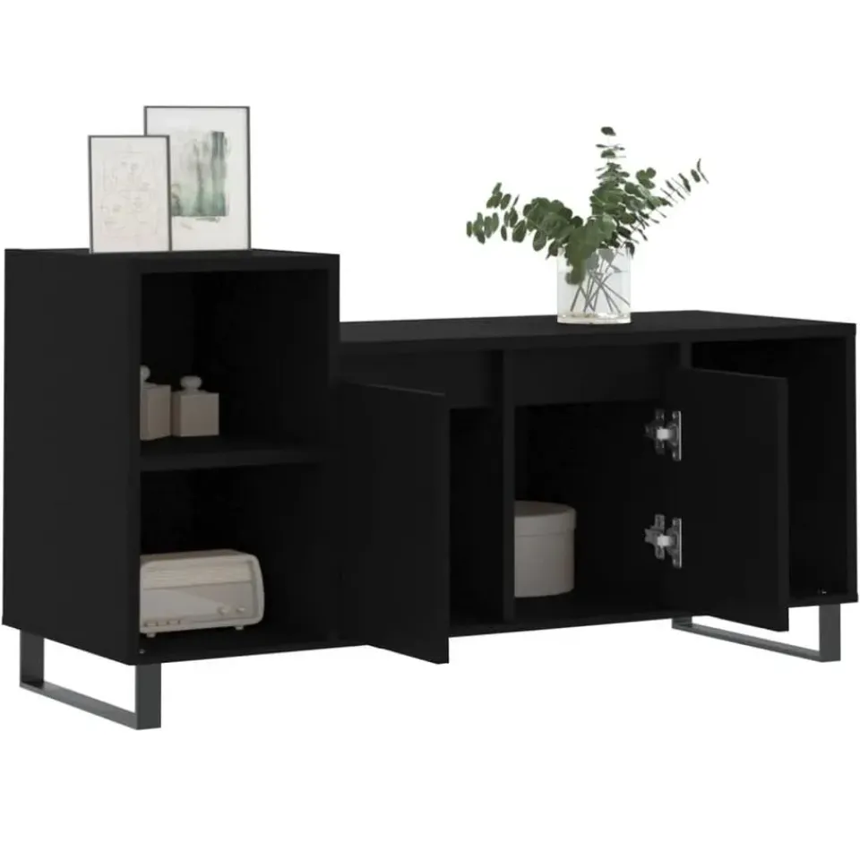 vidaXL - TV-meubel met 2 deuren 3 vakken - Zwart - Hout en metaal - 100x35x55 cm Online