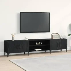 vidaXL - TV-meubel met 4 deuren - Zwart eiken - Hout - 180x31.5x40 cm Outlet