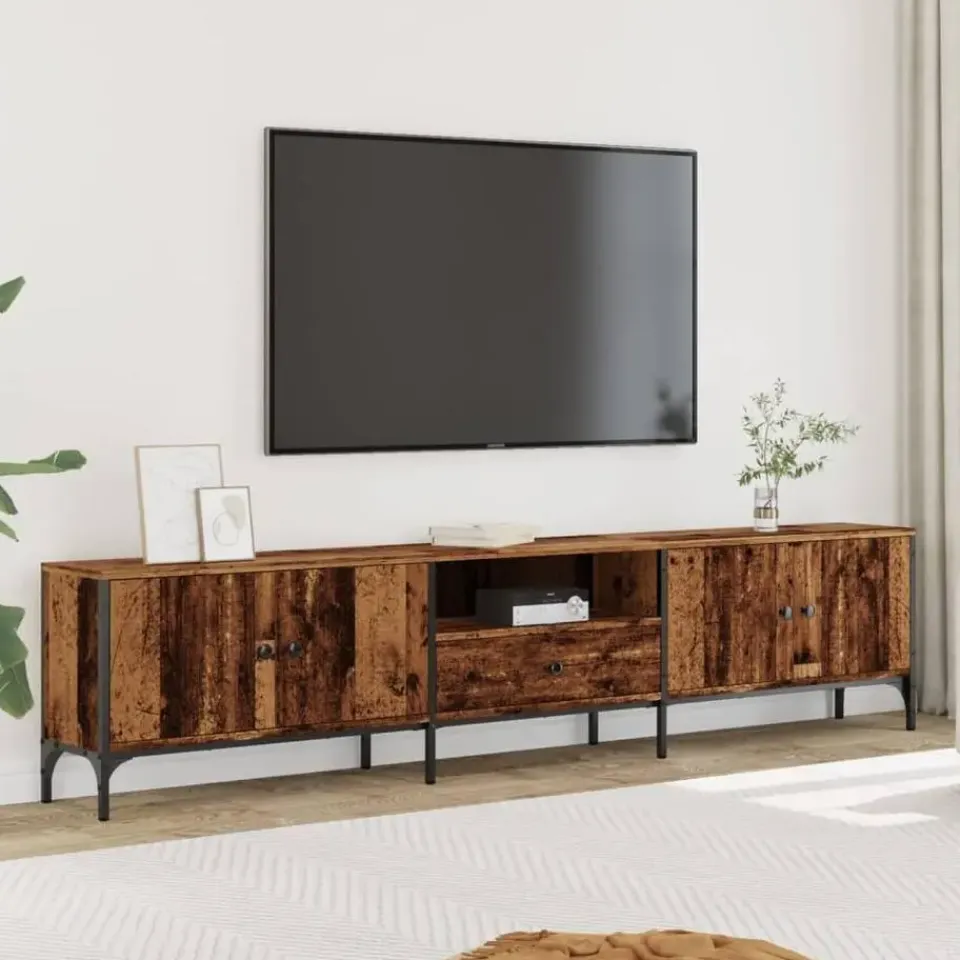 vidaXL - TV-meubel met 1 lade en 4 deuren - Oud hout - 200x25x44 cm Sale