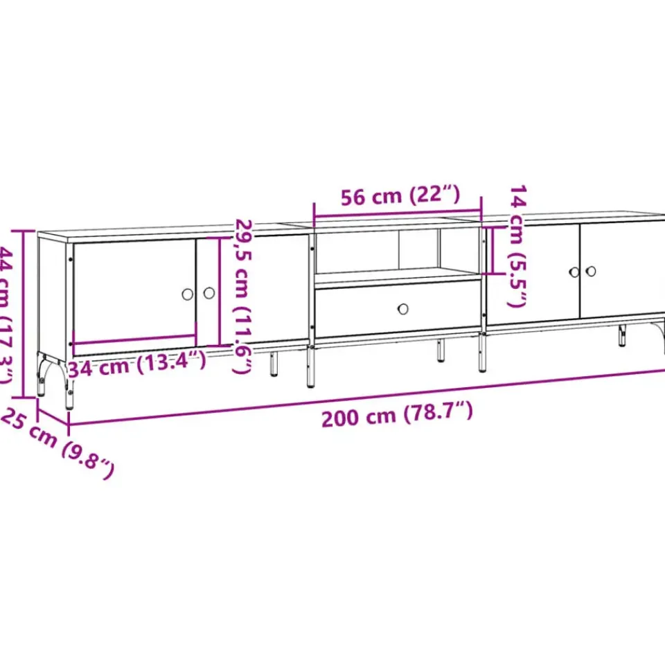 vidaXL - TV-meubel met 1 lade en 4 deuren - Oud hout - 200x25x44 cm Sale