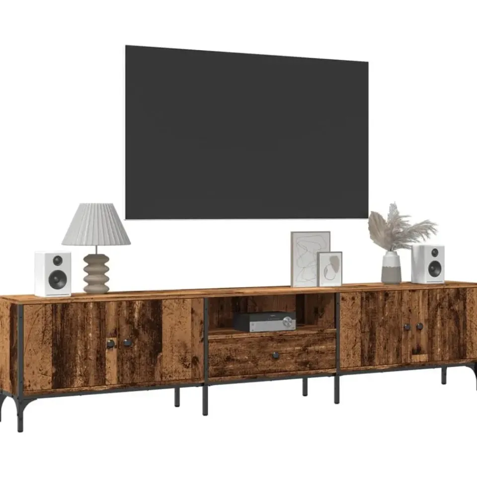 vidaXL - TV-meubel met 1 lade en 4 deuren - Oud hout - 200x25x44 cm Sale