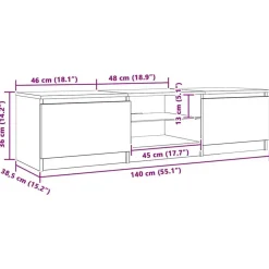 vidaXL - TV-meubel met glas legplank en 2 deuren - Zwart eiken - 140x40x35.5 cm Clearance