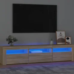 vidaXL - TV-meubel met LED en 3 deuren - Sonoma eiken - Hout - 180x35x40 cm Online