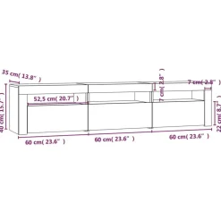 vidaXL - TV-meubel met LED en 3 deuren - Sonoma eiken - Hout - 180x35x40 cm Online