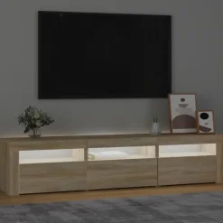 vidaXL - TV-meubel met LED en 3 deuren - Sonoma eiken - Hout - 180x35x40 cm Online