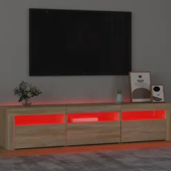 vidaXL - TV-meubel met LED en 3 deuren - Sonoma eiken - Hout - 180x35x40 cm Online