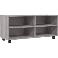 vidaXL - TV-meubel met wieltjes en 4 vakken - Grijs - Bewerkt hout - 90 cm Best