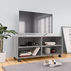 vidaXL - TV-meubel met wieltjes en 4 vakken - Grijs - Bewerkt hout - 90 cm Best