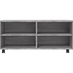 vidaXL - TV-meubel met wieltjes en 4 vakken - Grijs - Bewerkt hout - 90 cm Best