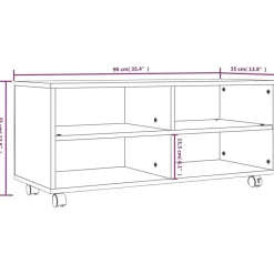 vidaXL - TV-meubel met wieltjes en 4 vakken - Grijs - Bewerkt hout - 90 cm Best