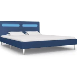 vidaXL - Tweepersoonbed met LED - Blauw - Stof - 160x200 cm Sale