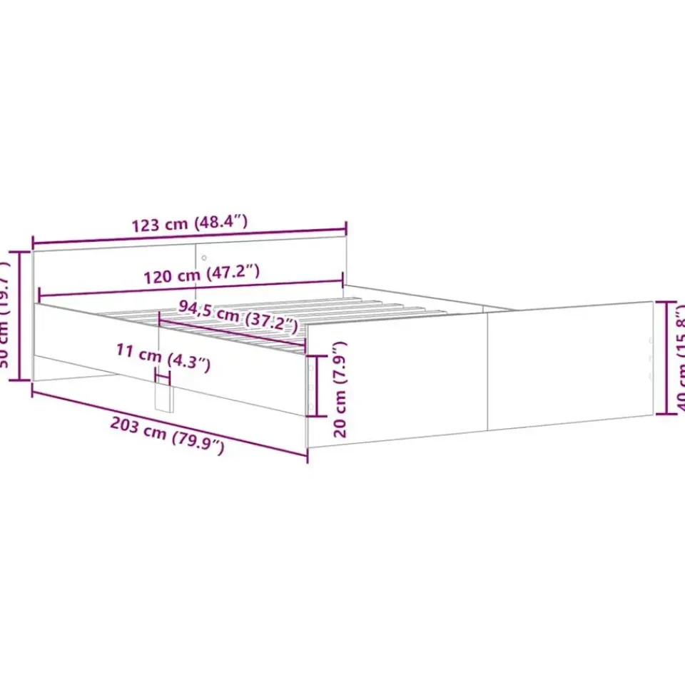 vidaXL - Tweepersoonsbed met hoofd- en voeteneinde - Wit - Hout - 120x200 cm New