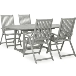 vidaXL - verstelbaar Tuinset 4-zits grijs massief acaciahout - (150-200)x100 cm Clearance