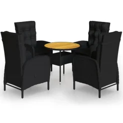 vidaXL - Verstelbaar Tuinset met zwart kussens - Poly rattan en bruin - 5 stuks Clearance