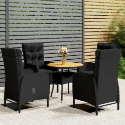 vidaXL - Verstelbaar Tuinset met zwart kussens - Poly rattan en bruin - 5 stuks Clearance