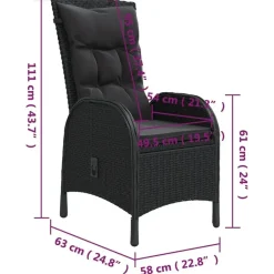 vidaXL - Verstelbaar Tuinset met zwart kussens - Poly rattan en bruin - 5 stuks Clearance